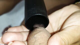sucking and vacuuming the cock of my cuckold with the vacuum machine after vacuuming my tits and pussy in extreme close up
