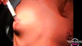 nippleringlover – horny milf pushing needle in pierced nipple after rubbing ice on nipples