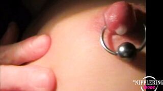 nippleringlover – horny milf pushing needle in pierced nipple after rubbing ice on nipples