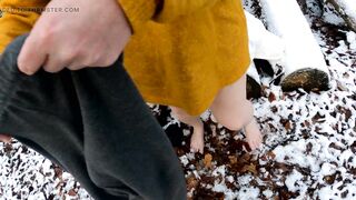 Hard naked pussy spanking in winter wonderland