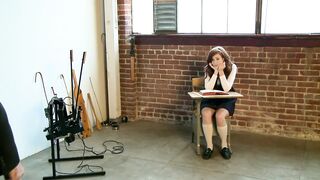 The cheeky collegegirl is fooling around in the classroom with her percussion instruments