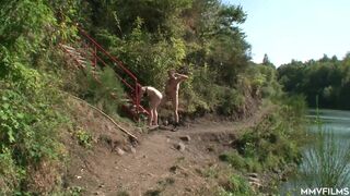 Slave gets punished and pissed outdoors