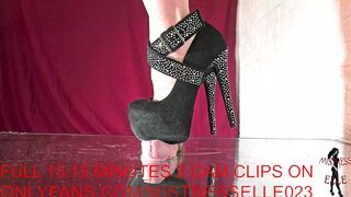 Mistress Elle in her diamond heels reminds her useless slave where he belongs
