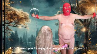 Even with his balls crushed, my sissy manages to cum