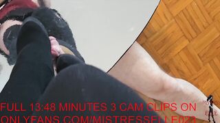 Mistress Elle in high heels thigh boots smash her slaves cock