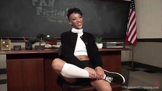 Geek girl gets double stuffed and drenched in loads of cum!