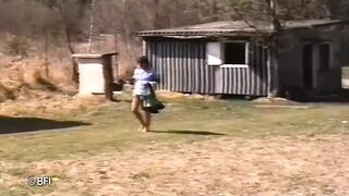 Girl like to suck and gets spanked outside.