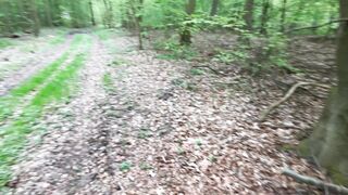 Breasts out in the woods for tit banging