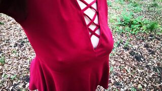 Punishing her breasts in the woods