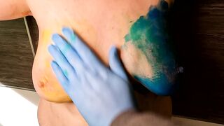 Paint her tits then slapping them red