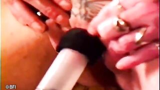 Mega clit torment with poor blonde and tattooed granny