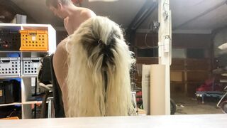 wife submits to punishment in garage and drinks a shot of cum before being fucked properly