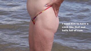 On the beach, I excite my husband