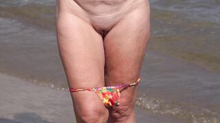 On the beach, I excite my husband