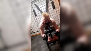 Gay chastity slave tied up and given a head shave
