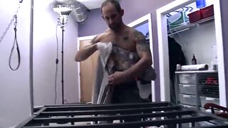 Caged sub Cullen sucks his master Dereks cock