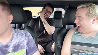 Car ride turns into a foot licking and worshipping threesome