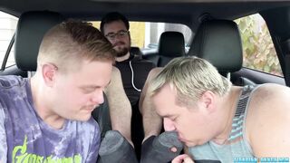 Car ride turns into a foot licking and worshipping threesome