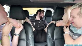 Car ride turns into a foot licking and worshipping threesome