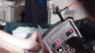 Paingasm with catheter and beaded electro sounding with magic wand vibrator