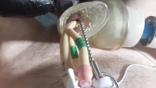 Paingasm with catheter and beaded electro sounding with magic wand vibrator