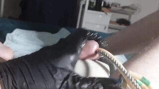 Paingasm with catheter and beaded electro sounding with magic wand vibrator