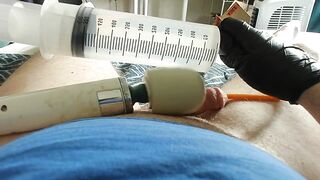 Catheter insertion, bladder filling and ball torment