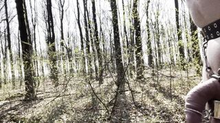 Chastity walk in public forest