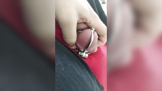 Cumming in tight permanent ball squeezing chastity