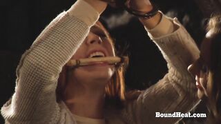 Handcuffed Lesbian Slave Whipped And Humiliated During Slave Training